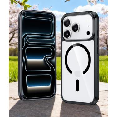 Imagem de Capa para iPhone 17 Pro Max, compatível com MagSafe, proteção de grau militar à prova de choque, capa magnética transparente para celular antiamarelamento, antiarranhões, capa protetora para celular