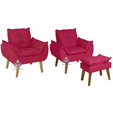 Imagem de Kit 02 Poltrona E Puff Opala Suede Vermelho Smf Decor
