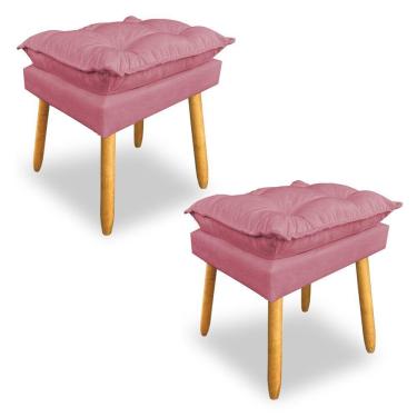 Imagem de Kit 2 Puffs Decorativo Opala Suede Rosa Pés Palito Dal Poz Estofados