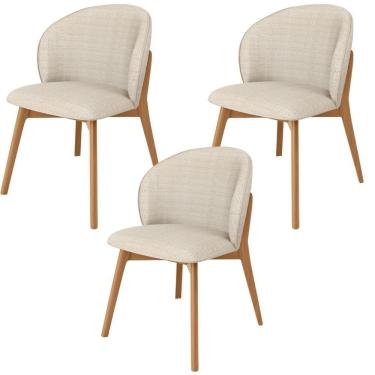 Imagem de Kit 03 Cadeiras De Jantar E Estar Living Estofada Mia L02 Linho Palha - Lyam Decor