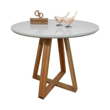 Imagem de Mesa Jantar Base X Tampo Redondo Laca Com Vidro 90cm Off White