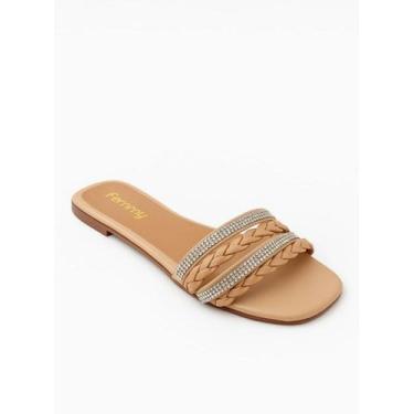 Imagem de Sandália Feminina Rasteirinha Femmy Strass Trança Color, Bege, 37