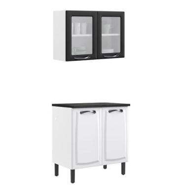 Imagem de Paneleiro Itatiaia em Aço Branco e Grafite 4 Portas 2 Vidros New Premi