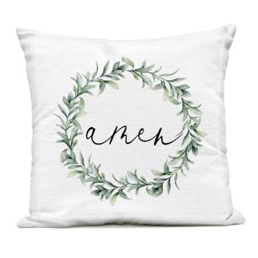 Imagem de Stupell Industries Amen Botanical Wreath & Script Outdoor Printed Pillow, Design by Lettered and Lined