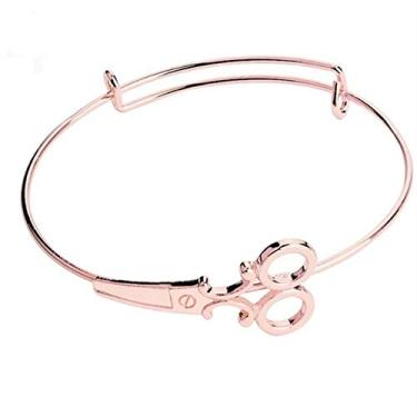 Imagem de Greendou Fashion Jewelry Pulseira de tesouras minimalistas com arame ajustável para cabeleireiro, Rose Gold, 1