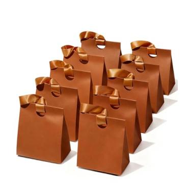 Imagem de Vitalizart Sacos de presente de papel com alças de fita, conjunto de 10 marrons reutilizáveis para embrulho de presente, meninas, crianças, aniversário, chá de panela, lembrancinhas, lembrancinhas