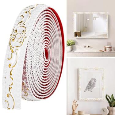 Imagem de LUMINFLY Acabamento de parede em relevo 3D em ouro branco, fita adesiva de PVC flexível de 16,4 m para bordas de gabinete, moldura ou espelho