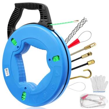 Imagem de Teodute Extrator de fio de fita de peixe 4,5 mm 196 pés, fita elétrica de peixe com ponta de líder de 7 peças, fita de fibra de vidro, fio de PET, ferramentas de pesca, cabo com suporte de carretel de