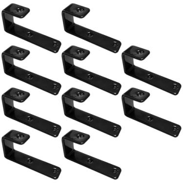 Imagem de Conjunto de 10 ganchos de metal resistentes em forma de L para escadas de beliche, revestimento preto, diâmetro de 25 mm, capacidade de carga de 22,7 kg, inclui parafusos de montagem