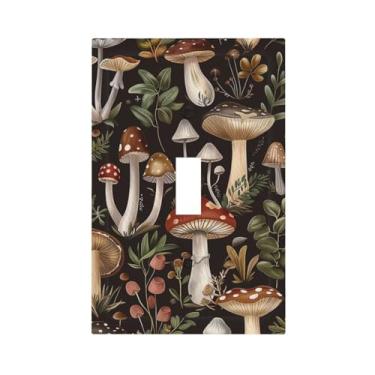 Imagem de JDAKHD Capa de interruptor de luz decorativa retrô de cogumelo 1 gangue preta vintage flor floral planta botânica casa de fazenda placa de parede com botão único placa frontal tamanho médio capa de