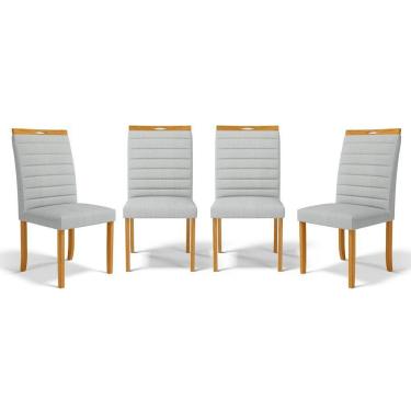 Imagem de Kit Com 4 Cadeiras Sara Madeira Maciça Estofadas Para Mesa De Jantar Linho Cinza 407