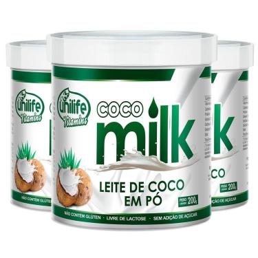 Imagem de Kit 3 Coco Milk Unilife Leite De Coco Em Pó 200g