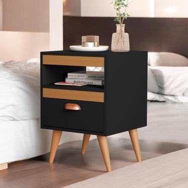 Imagem de Kit 02 Mesas De Cabeceira Flex Sal Preto E Ypê Sal Movelaria