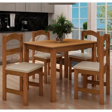 Imagem de Conjunto De Mesa Com 4 Cadeiras Praiana Araúna Freijó E Bege