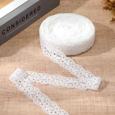 Imagem de Fita de renda branca de 20 metros, acabamento de renda vintage, fita branca de nylon de 2,5 cm de largura para costura, artesanato, embrulho de presente, decoração de casamento e projetos DIY