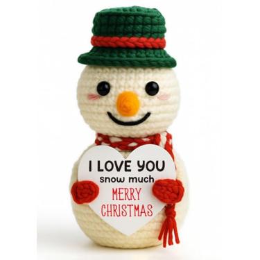 Imagem de Canmuchful For Her Him – Lindo boneco de neve de crochê, decoração de mesa de Natal, colecionável de inverno romântico para casais, meias festivas de Natal, pequeno e fofo