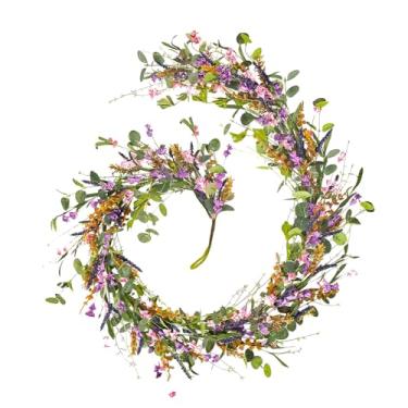 Imagem de Decoração de arco de porta de parede de casa de casamento, guirlanda de flores falsas de primavera, salgueiro de ratã, eucalipto, rosa, lavanda artificial, videira, 180 cm