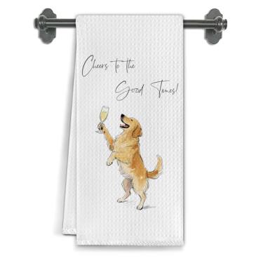 Imagem de Elefeltclave Toalhas de cozinha engraçadas de champanhe Golden Retriever, presentes Golden Retriever, toalha de prato para decoração de carrinho de cozinha, bar de cozinha, toalhas de mão decorativas
