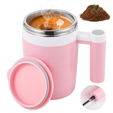 Imagem de Caneca de café com misturador elétrico recarregável, copo de viagem de aço inoxidável 304, rosa
