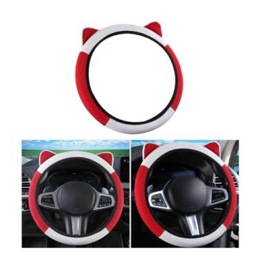 Imagem de FALVFUN Capa elástica elástica para volante de carro, protetor de volante de veículo de orelha de gato fofo de seda gelo, acessórios internos automotivos respiráveis antiderrapantes, ajuste universal