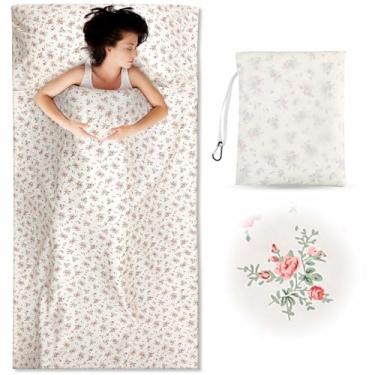 Imagem de Remagr Forro de saco de dormir para adultos, 218 cm x 104 cm, lençol de viagem e lençol de acampamento de algodão floral pastoral para mochila, hotel, viagem, confortável e fácil de cuidar, sacos de