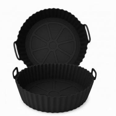 Imagem de Forma de Silicone para Air Fryer Redonda 20cm Kit com 2 Unidades Livre de BPA (Preto-Preto)