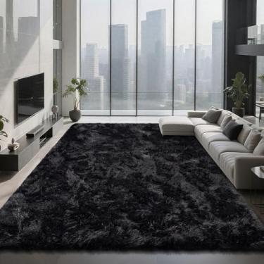 Imagem de Tapetes felpudos para quarto, sala de estar, 20,5 x 25,4 cm, ultramacios, macios, para dormitório, berçário, para quarto de crianças, decoração de casa, preto