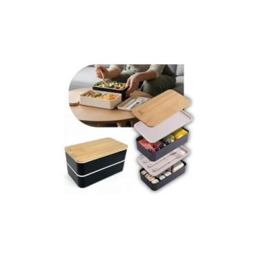 Imagem de Marmita Organizadora Prática, Azul, 2 Potes Empilháveis com Divisórias e Talheres, 20x11x4cm e 21x12x5.5cm, Livre de BPA, para Refeições, Trabalho, Academia