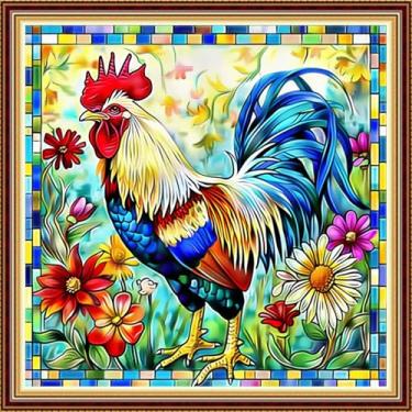 Imagem de DMCVIVR Kits de ponto cruz estampado para adultos iniciantes kits de bordado 11CT kits de ponto cruz padrões de bordado - flor de galo 45,7 x 45,7 cm