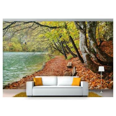 Imagem de Papel De Parede Lago Bancos Outono Folhas 3D Nlk140 - Você Decora
