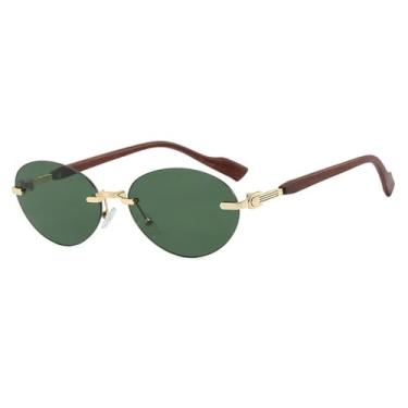Imagem de Óculos de Sol UV400 - Oval sem Armação com Hastes de Madeira e Lentes Degradê para Homens e Mulheres, Ideais para Esportes ao Ar Livre, Corrida e Ciclismo, na cor verde.