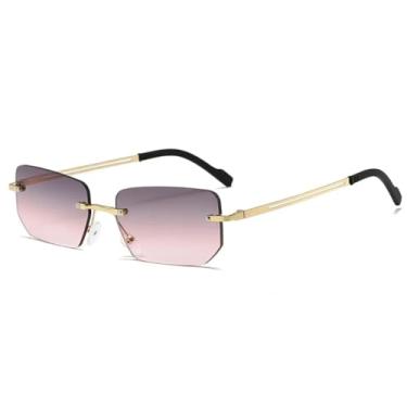 Imagem de Óculos de sol quadrados sem armação femininos, clássicos, ultraleves, de metal, para áreas externas, casuais, com proteção solar UV400 (cinza e rosa)