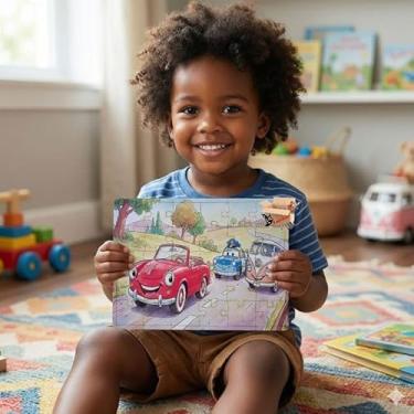 Imagem de Quebra Cabeça Infantil De Madeira Pedagógico Jogo Educativo Bebê Coordenação Motora Fina (Carrinhos)