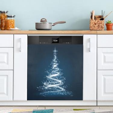 Imagem de ATTX Capa magnética para lava-louças de árvore de Natal branca brilhante, 58 cm C x 66 cm A decoração da capa da máquina de lavar louça, decalques de armário doméstico adesivos de eletrodomésticos