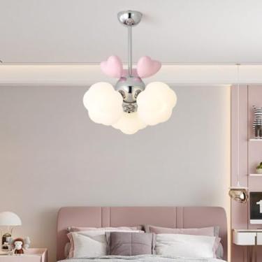Imagem de Luminária pendente creme que cuida dos olhos - Design moderno, minimalista, aconchegante e criativo | Dupla utilização para quarto infantil, quarto de princesa e escritório (Tipo B-3 lâmpada