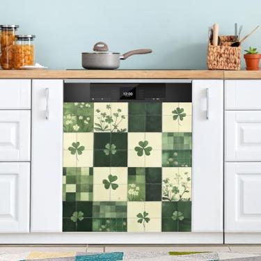 Imagem de ATTX Capa de ímã xadrez verde de São Patrício, 58,4 cm C x 66 cm A, decoração da capa da máquina de lavar louça, decalques de armário doméstico eletrodomésticos adesivos #157