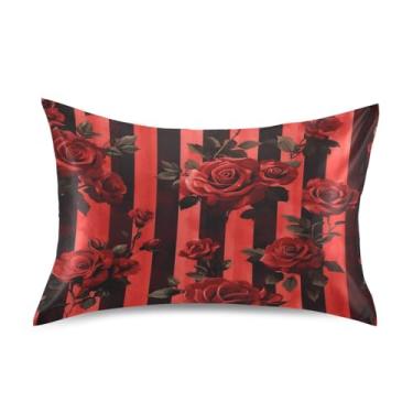 Imagem de ATTX Fronha listrada de rosas para o dia dos namorados com fecho de envelope para cabelo e pele, macia, respirável, suave, ambos os lados, capa de almofada de seda refrescante (tamanho padrão 50 x 66