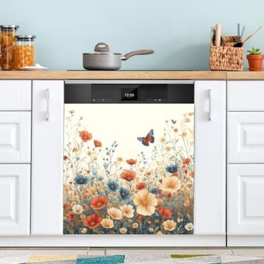 Imagem de ATTX Capa de ímã vintage de flores silvestres para lava-louças, 58,4 cm C x 66 cm A, decoração da capa frontal da máquina de lavar louça, decalques para armários domésticos e eletrodomésticos #30