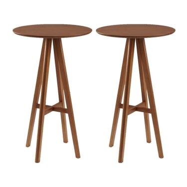 Imagem de Kit 2 Mesas Bistrô Alta Redonda Sila Base Madeira Maciça Imbuia