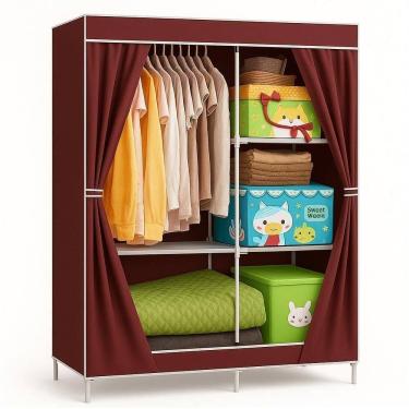 Imagem de Guarda Roupa Grande 105cm Estante Cabideiro Arara Portatil Multiuso Sapatos Roupas Praia Vermelho Luxo