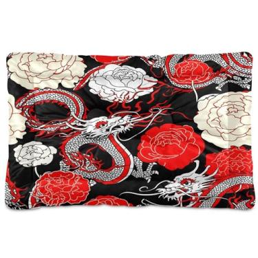 Imagem de SEHANY Cama de dragão vintage para cães e gatos com fundo antiderrapante, caixa de canil, colchão macio para animais de estimação, lavável para cães pequenos, médios e grandes, gatos, 91 x 61 cm