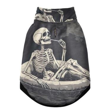 Imagem de SEHANY Casaco de cachorro com tatuagem de caveira para cães pequenos, superquente, à prova de vento, jaqueta de inverno, macia, aconchegante para animais de estimação, moletom para clima frio na neve