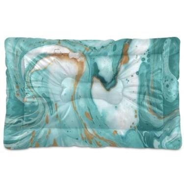 Imagem de Blueangle Camas para animais de estimação com textura de mármore turquesa, camas macias para cães ou gatos, ideal para gaiolas de cães, lavável e secadora na máquina (91 cm x 61 cm)