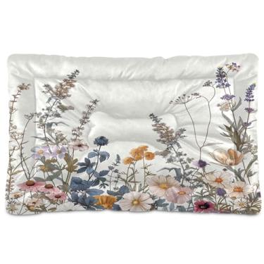 Imagem de SEHANY Cama para cães e gatos com flores silvestres coloridas com fundo antiderrapante, cama de canil, colchão macio para animais de estimação, lavável para cães pequenos, médios e grandes, gatos