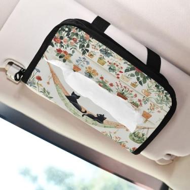 Imagem de SEHANY Porta-lenços de carro de gato fofo, caixa de lenços de papel de carro, suporte de guardanapo retangular dispensador de máscara de carro caixa de lenços de veículo para automóvel universal