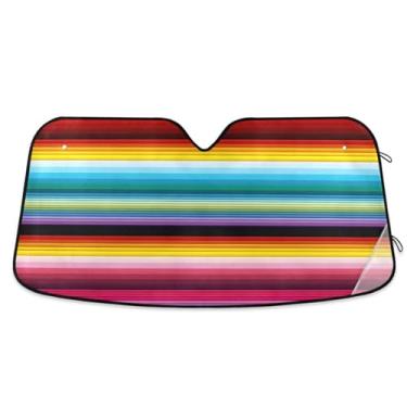 Imagem de ATTX Pára-brisas de carro listrado colorido do México 139.7 cm x 70.1 cm Escudo solar universal com proteção UV, persiana de janela dianteira automática dobrável para caminhões Sedans SUVs #559