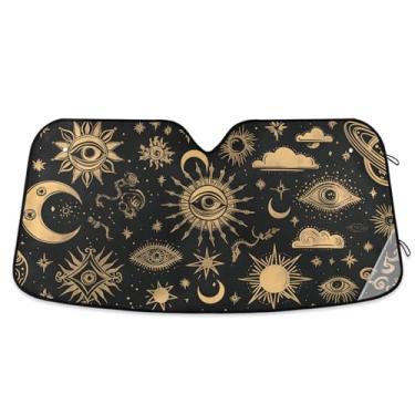 Imagem de ATTX Para-brisa de carro Sun Moon Stars 139.7 cm x 70.1 cm Protetor solar universal com proteção UV, persiana de janela frontal automática dobrável para caminhões Sedans SUVs #287