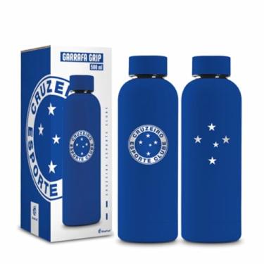 Imagem de Garrafa Térmica Grip Cruzeiro Oficial Licenciada – Aço Inox, Acabamento Emborrachado, 12h Quente e 24h Frio, Antivazamento, Ideal para Academia, Trabalho e Jogos, Presente para Torcedores – Azul