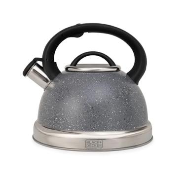 Imagem de BLACK+DECKER Chaleira com Apito 3 Litros Steam&Stone - Corpo em Aço Inoxidável com Acabamento Marmorizado na Cor Dark Grey, Base Compatível com Indução e Cabo em Nylon Resistente