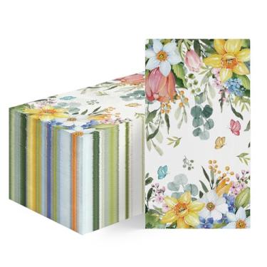 Imagem de Horaldaily 50 guardanapos decorativos de papel descartáveis para primavera, verão, flores silvestres e borboletas, toalha de mão para festa, almoço, jantar, cozinha, banheiro, decoração